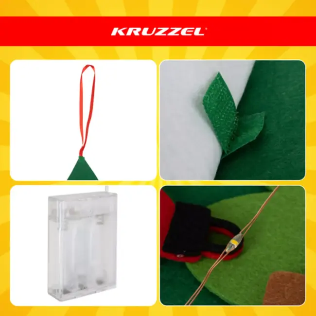 Kruzzel vilten kerstboom 100×70 cm – LED kerstdecoratie met klittenbandversieringen voor kinderen