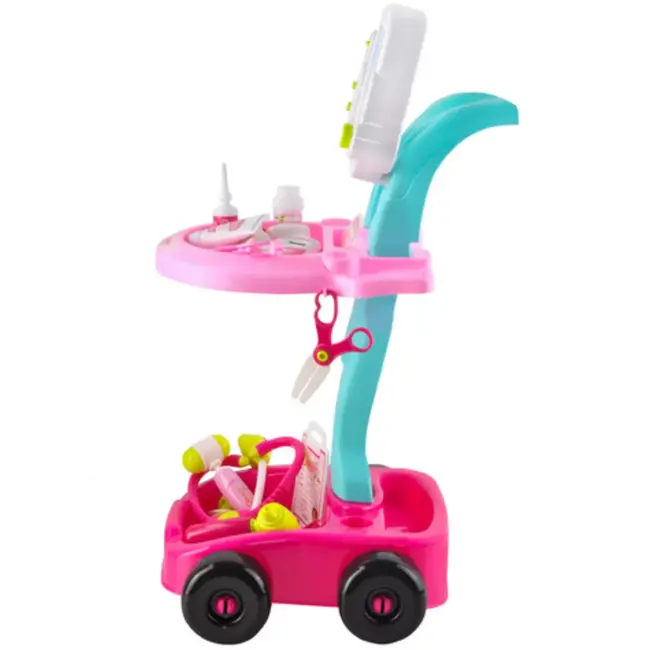 Ruhhy doktersset roze trolley 18-delig – educatief kinderspeelgoed met licht- en geluidseffecten, medische accessoires en wieltjes