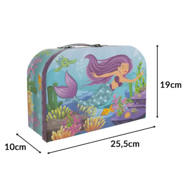 Ruhhy theeset kinderen 9-delig – metalen zeemeermin theeservies met kopjes, bordjes, dienblad en draagkoffer