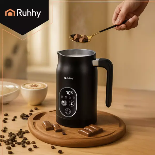 Ruhhy melkopschuimer 500W – elektrische melkopschuimer met LED-display, 4 temperatuurstanden