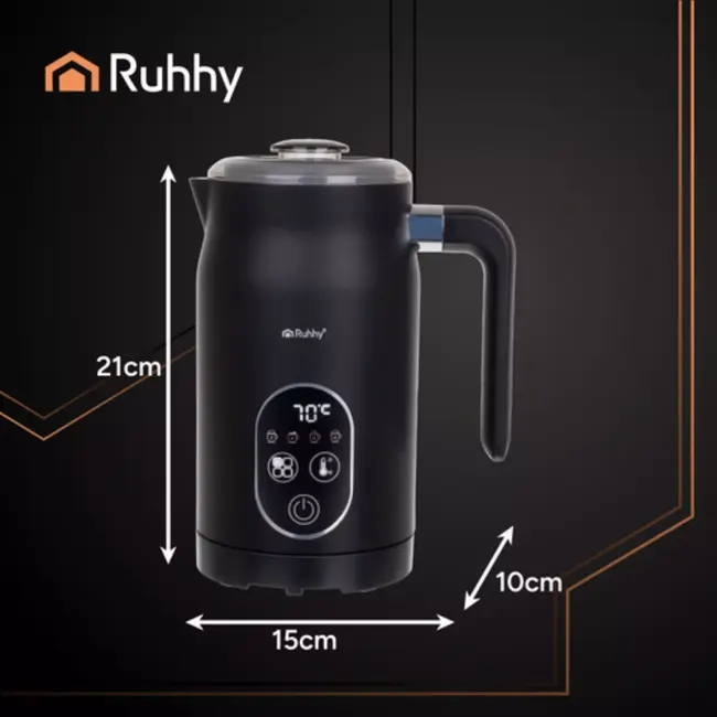 Ruhhy melkopschuimer 500W – elektrische melkopschuimer met LED-display, 4 temperatuurstanden