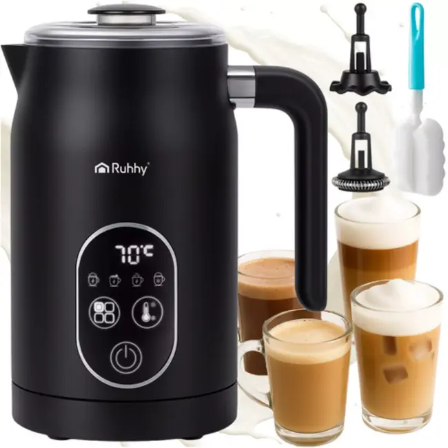 Ruhhy melkopschuimer 500W – elektrische melkopschuimer met LED-display, 4 temperatuurstanden