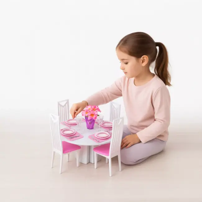 Ruhhy poppen meubelset – 43-delig met tafel, stoelen en servies voor poppenhuis