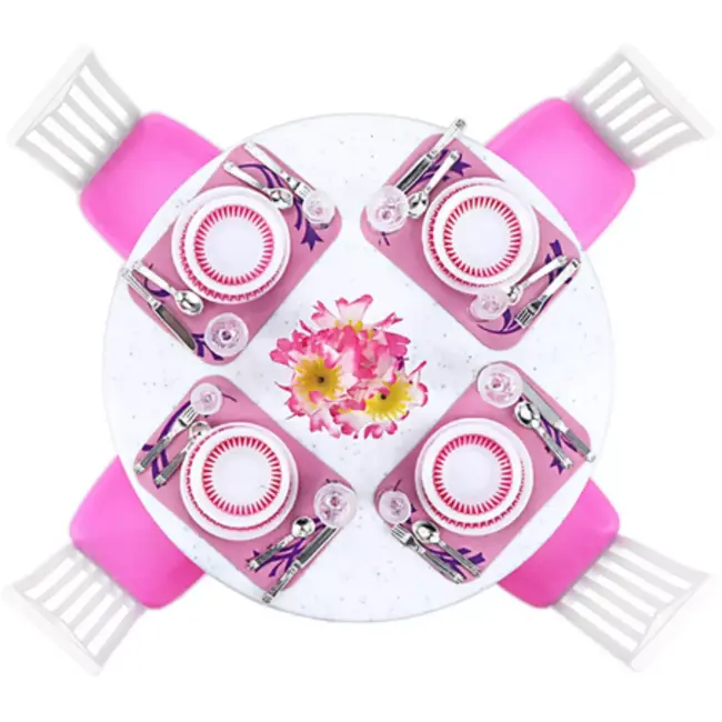 Ruhhy poppen meubelset – 43-delig met tafel, stoelen en servies voor poppenhuis