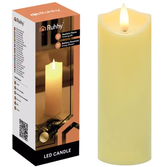 Ruhhy Realistische LED kaars 15x5 cm met flikkerend warm licht