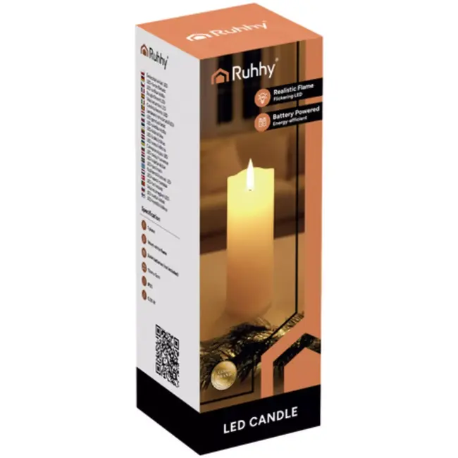 Ruhhy Realistische LED kaars 15x5 cm met flikkerend warm licht
