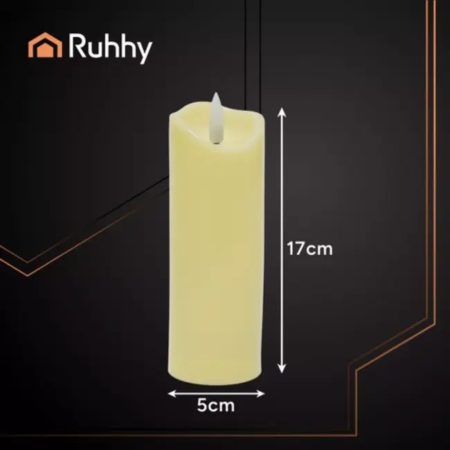 Ruhhy Sfeervolle LED kaars 17x5 cm met realistisch flikkerend warm wit licht, veilig IP20 voor binnen en decoratie