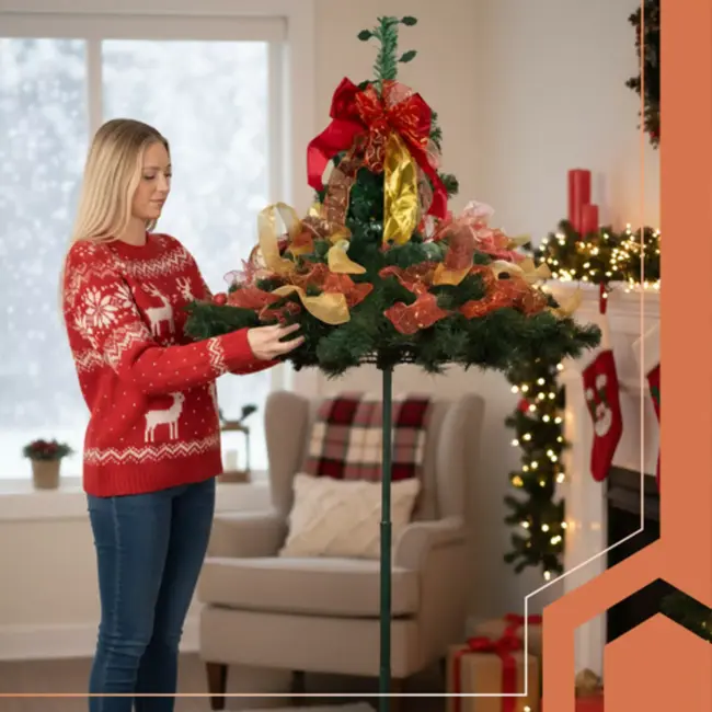 Ruhhy Kant en klare opvouwbare kerstboom 180 cm – met gouden linten en rode kerstballen