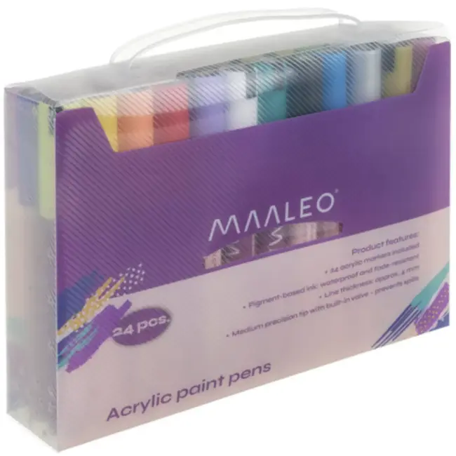 Maaleo acrylstiften 24 kleuren – sneldrogende markers voor papier, glas en textiel