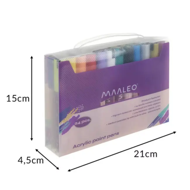 Maaleo acrylstiften 24 kleuren – sneldrogende markers voor papier, glas en textiel