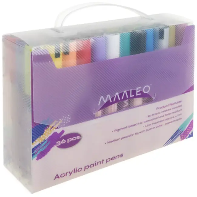 Maaleo acrylstiften 36 kleuren – sneldrogende verfmarkers voor papier, hout en textiel