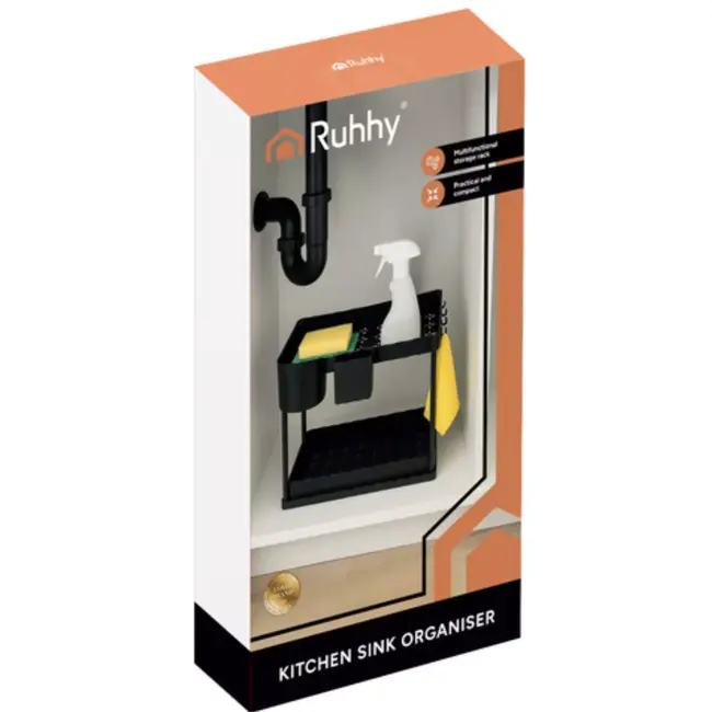 gootsteen organizer 2-laags – zwart rek met uittrekbare planken voor keuken en badkamer