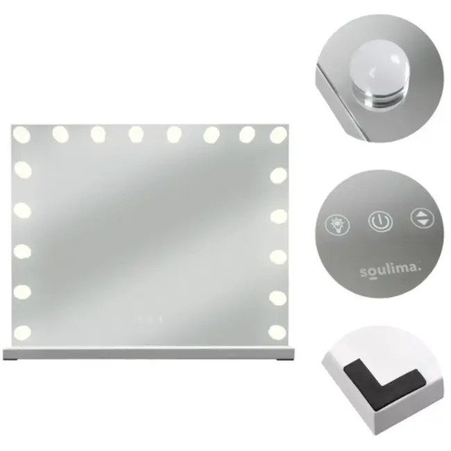 Soulima LED make-up spiegel 80x62 cm – verstelbaar licht en 10x vergrotende spiegel