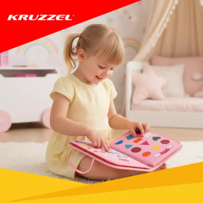 Kruzzel Montessori manipuleerboek roze – educatief sensorisch speelgoed met eenhoornmotief