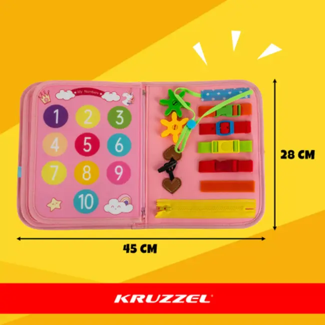 Kruzzel Montessori manipuleerboek roze – educatief sensorisch speelgoed met eenhoornmotief