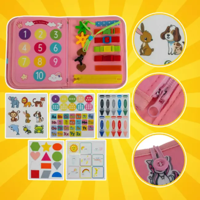 Kruzzel Montessori manipuleerboek roze – educatief sensorisch speelgoed met eenhoornmotief