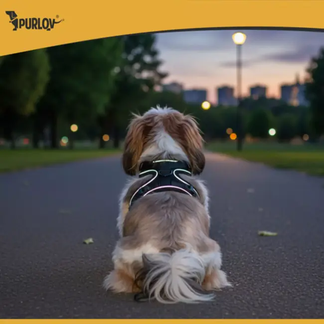 Purlov drukvrij harnas maat M – verstelbaar honden- en kattenharnas met reflectie en riem voor comfortabele wandelingen