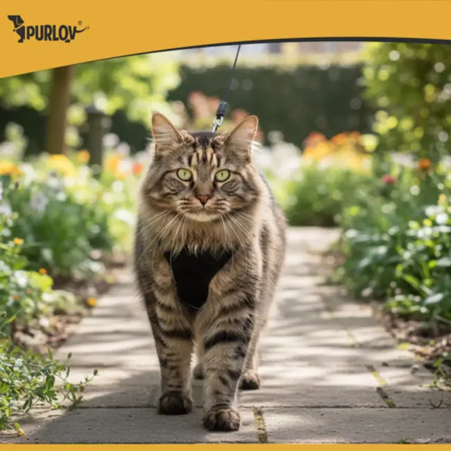 Purlov drukvrij harnas maat M – verstelbaar honden- en kattenharnas met reflectie en riem voor comfortabele wandelingen