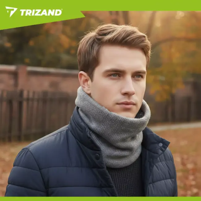 Trizand grijze nekwarmer – warme en zachte sjaalkraag voor heren, universele maat