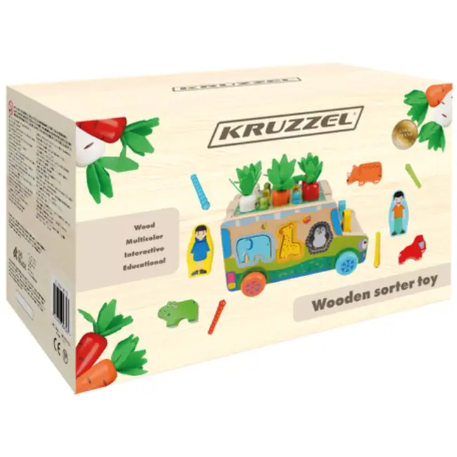 Kruzzel houten sorteervoertuig – educatief Montessori speelgoed met dierfiguren en vormen