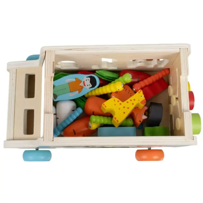 Kruzzel houten sorteervoertuig – educatief Montessori speelgoed met dierfiguren en vormen