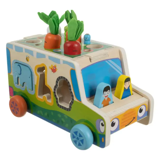 Kruzzel houten sorteervoertuig – educatief Montessori speelgoed met dierfiguren en vormen
