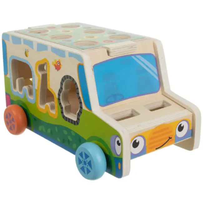 Kruzzel houten sorteervoertuig – educatief Montessori speelgoed met dierfiguren en vormen