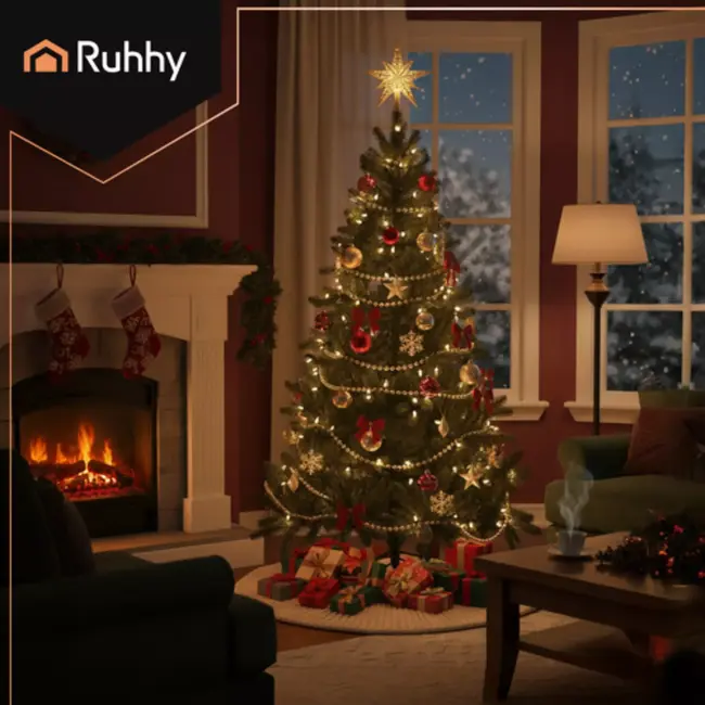 Ruhhy kunstkerstboom 210 cm – realistische groene kerstboom met dunne naalden, metalen standaard en natuurlijke uitstraling