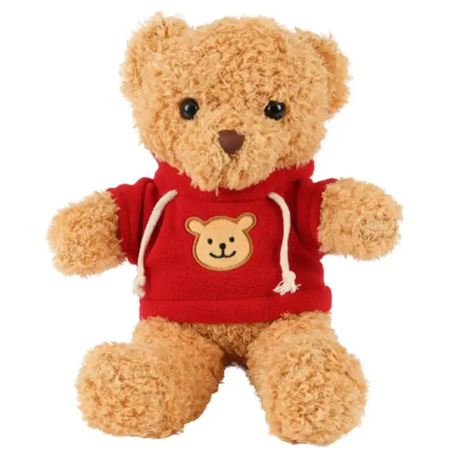Kruzzel Zachte teddybeer 30 cm – lichtbruine pluche beer met rode trui, veilig voor kinderen
