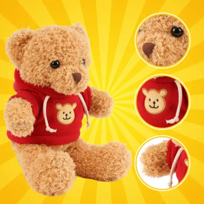 Kruzzel Zachte teddybeer 30 cm – lichtbruine pluche beer met rode trui, veilig voor kinderen