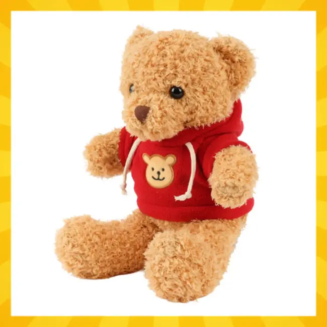 Kruzzel Zachte teddybeer 30 cm – lichtbruine pluche beer met rode trui, veilig voor kinderen