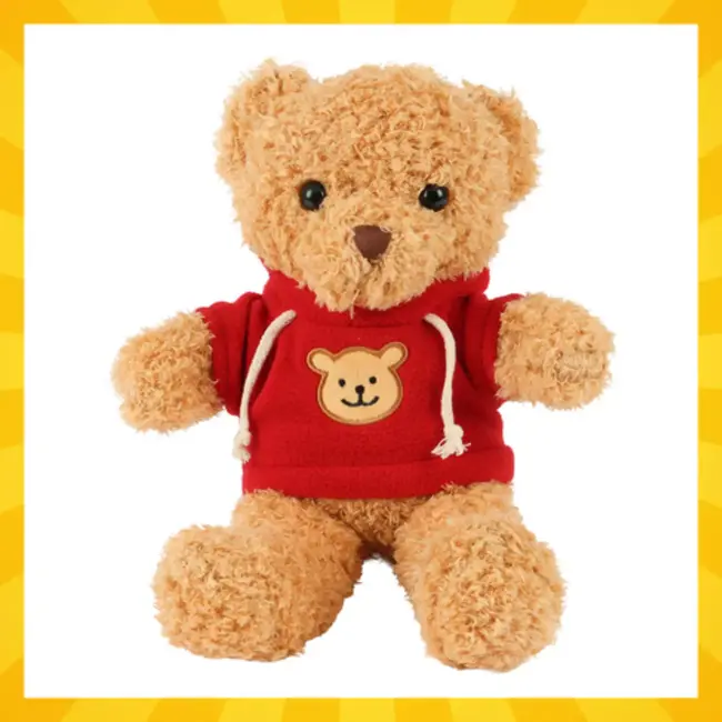 Kruzzel Zachte teddybeer 30 cm – lichtbruine pluche beer met rode trui, veilig voor kinderen