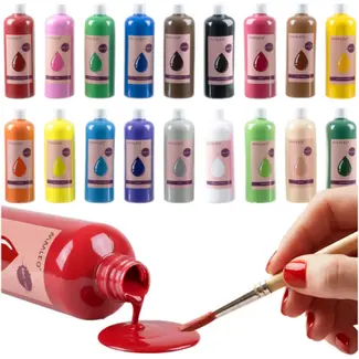 Maaleo Plakkaatverf set – 18 intense kleuren van 500 ml, veilige waterverf voor school en hobby