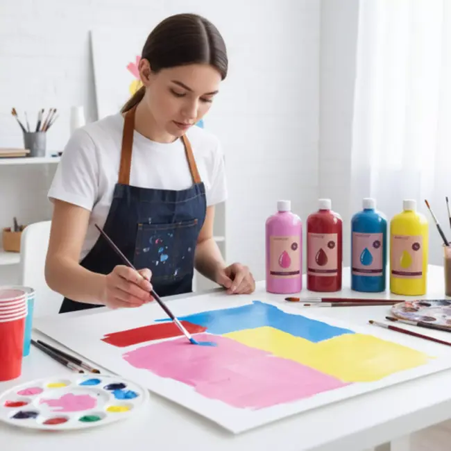 Maaleo plakkaatverf set – 12 intense kleuren van 1L, veilige waterverf voor school en atelier