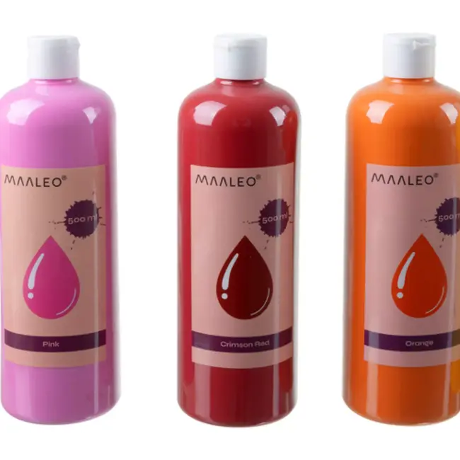 Maaleo plakkaatverf set – 12 matte kleuren van 500 ml, veilige verf voor school en atelier