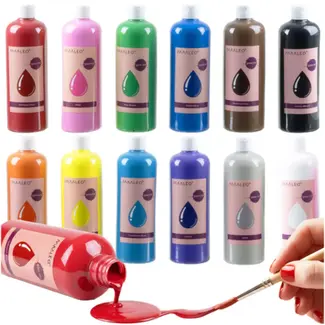 Maaleo Plakkaatverf set – 12 matte kleuren van 500 ml, veilige verf voor school en atelier Maaleo Plakkaatverf set – 12 matte kleuren van 500 ml, veilige verf voor school en atelier