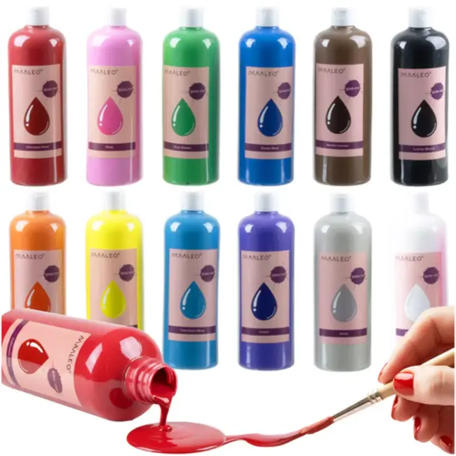 Maaleo plakkaatverf set – 12 matte kleuren van 500 ml, veilige verf voor school en atelier