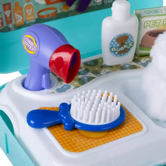 Ruhhy hondensalon speelset – pluche hond met accessoires in draagbare rugzak voor kinderen