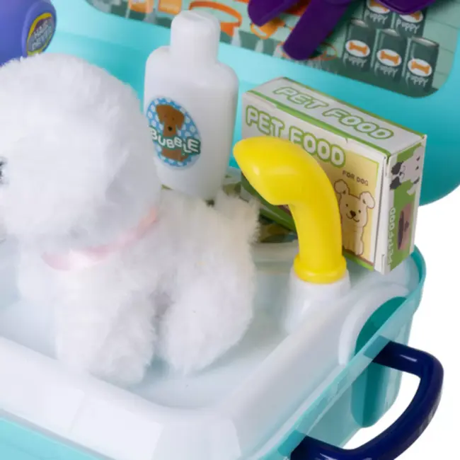 Ruhhy hondensalon speelset – pluche hond met accessoires in draagbare rugzak voor kinderen