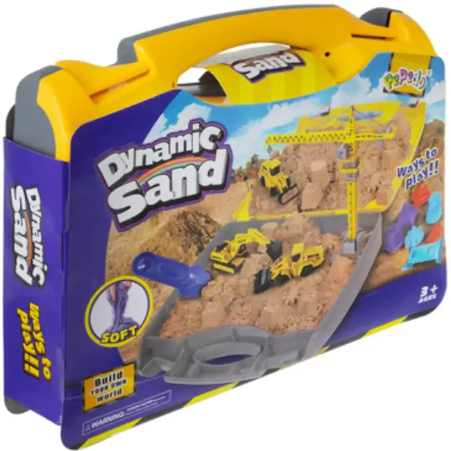 Ruhhy kinetisch zand bouwset – XXL constructiekoffer met 750 g zand, kraan, voertuigen en accessoires