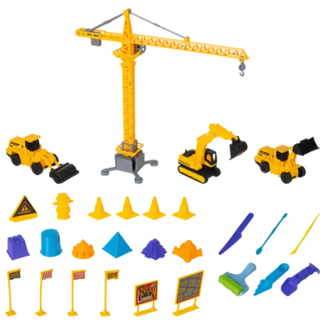 Ruhhy kinetisch zand bouwset – XXL constructiekoffer met 750 g zand, kraan, voertuigen en accessoires