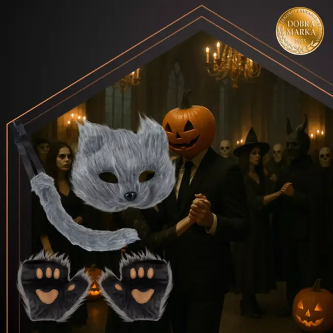 Ruhhy Grijze verkleedset kat of vos – 4-delig met masker, staart, handschoenen en pootjes van zacht pluche