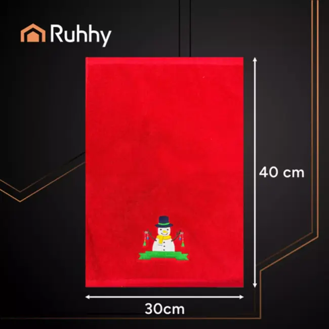 Ruhhy kersthanddoeken set – 3 katoenen handdoeken rood, groen en wit met geborduurde details