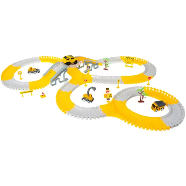 Ruhhy Racebaan bouwset – 255-delige autoweg met voertuigen, kraan en accessoires