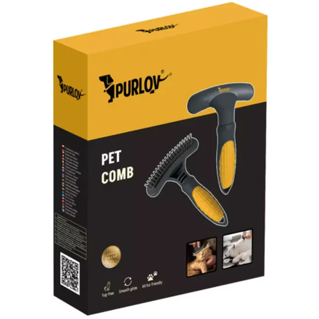 Purlov huisdierkam – dubbele roterende tanden, veilige vachtverzorging voor hond en kat