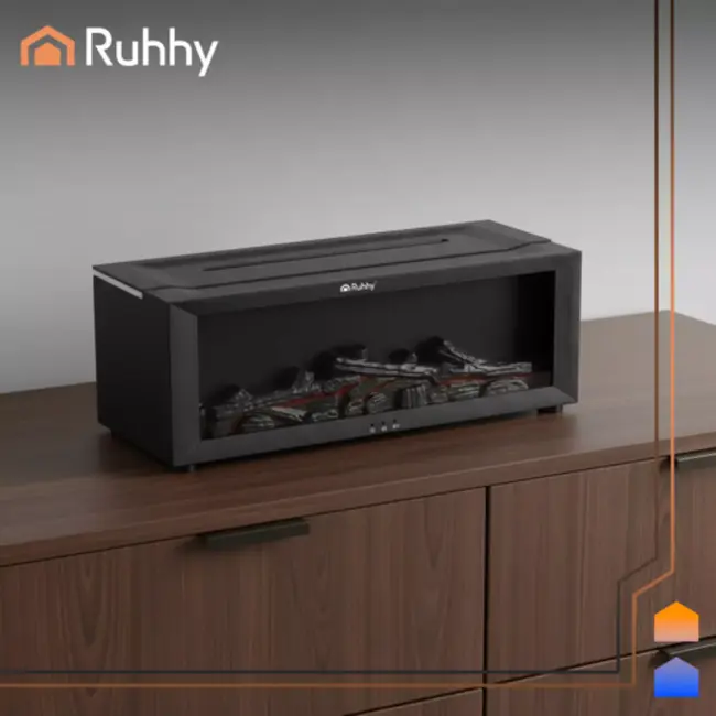 Ruhhy geurverspreider 150 ml – aromatherapie diffuser met LED haardvlam effect, timer en automatische uitschakeling