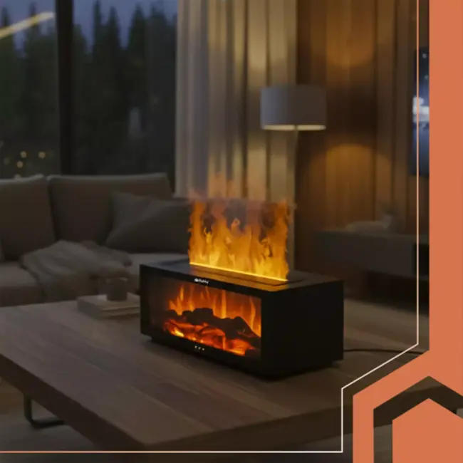 Ruhhy geurverspreider 150 ml – aromatherapie diffuser met LED haardvlam effect, timer en automatische uitschakeling