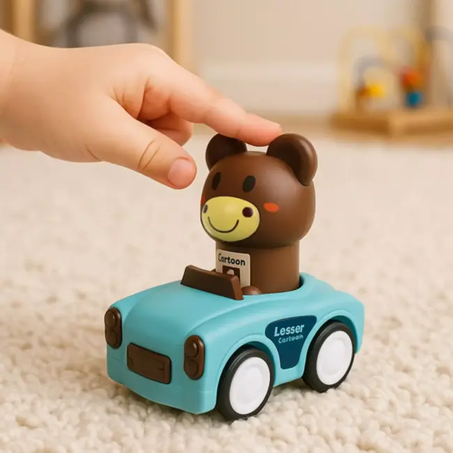 Ruhhy Speelgoedauto’s – 4 kleurrijke dierautootjes met push & go mechanisme