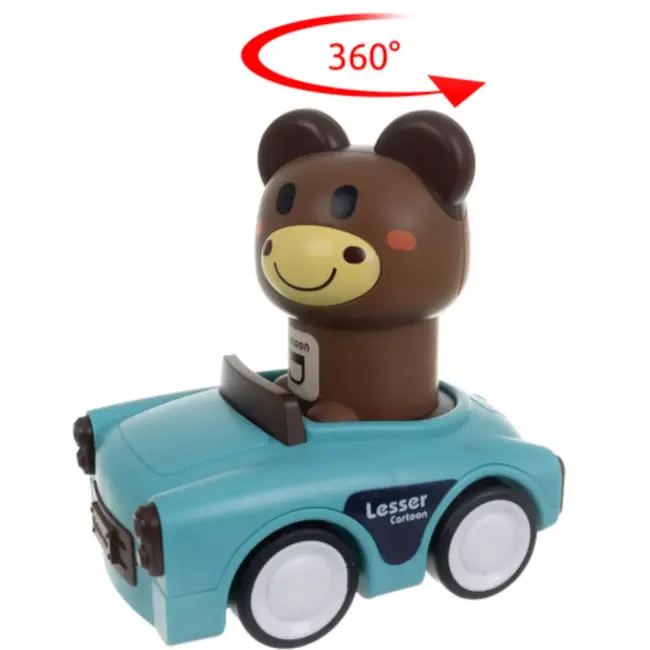Ruhhy Speelgoedauto met dierenfiguur en beweegbaar figuurtje in meerdere vrolijke kleurvarianten
