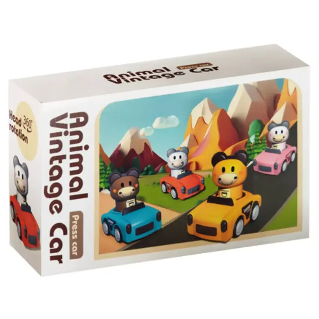 Ruhhy Speelgoedauto’s – 4 kleurrijke dierautootjes met push & go mechanisme